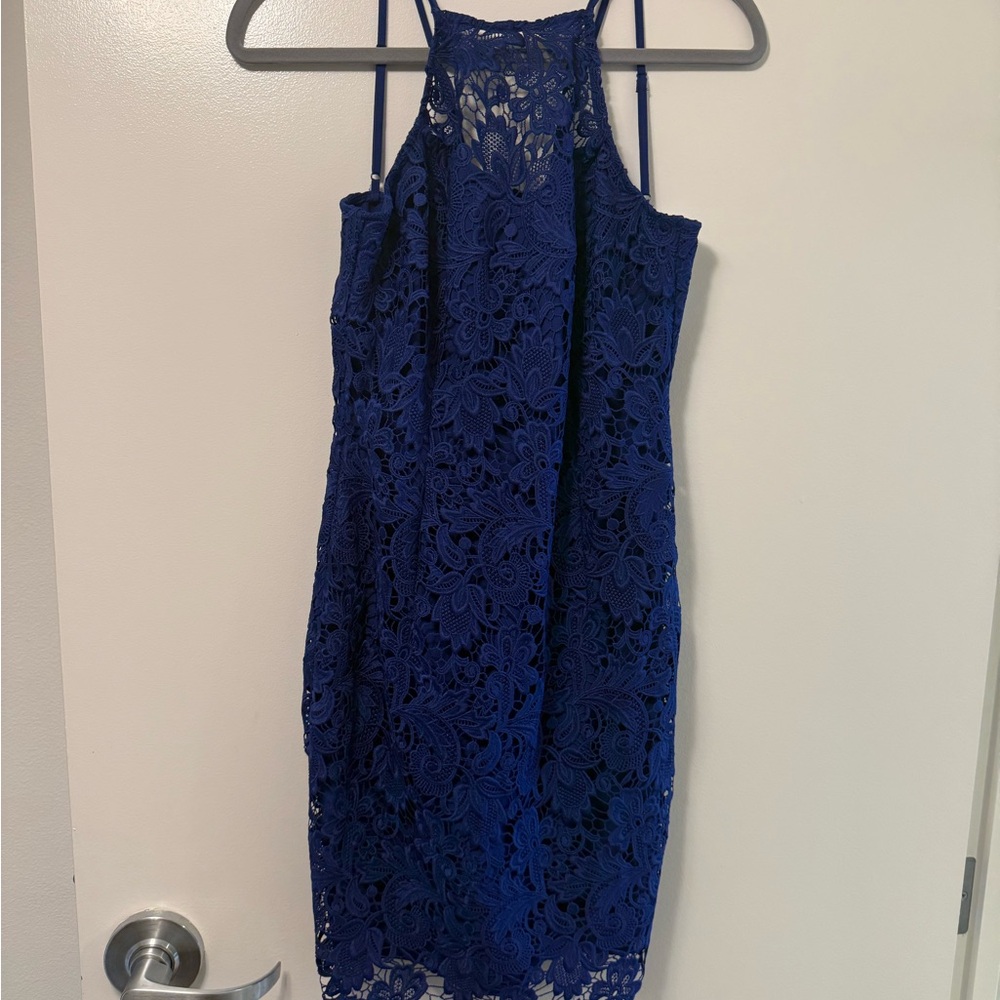 Blue Lace Halter Dress